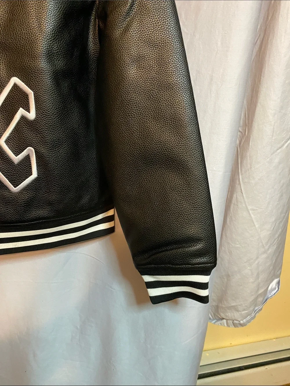 Chicago Black Faux Leather Varsity Jacket for Kids